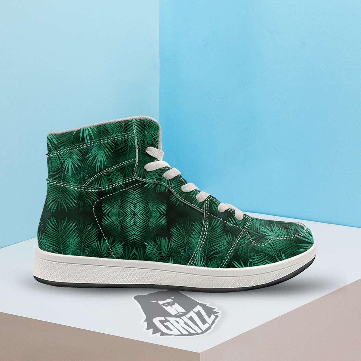Palm Leaf Tropical Print Pattern High Top Sneakers-grizzshop