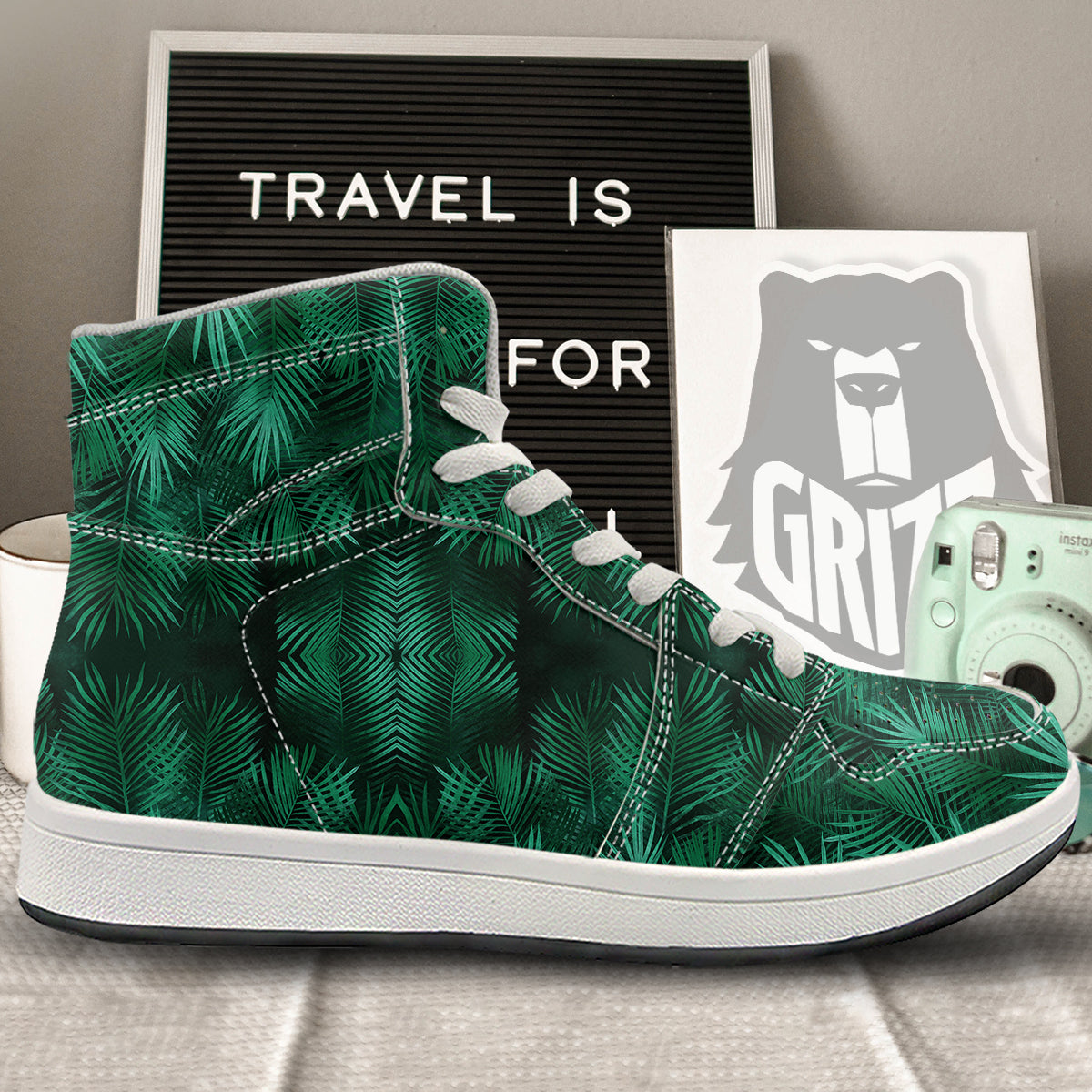 Palm Leaf Tropical Print Pattern High Top Sneakers-grizzshop