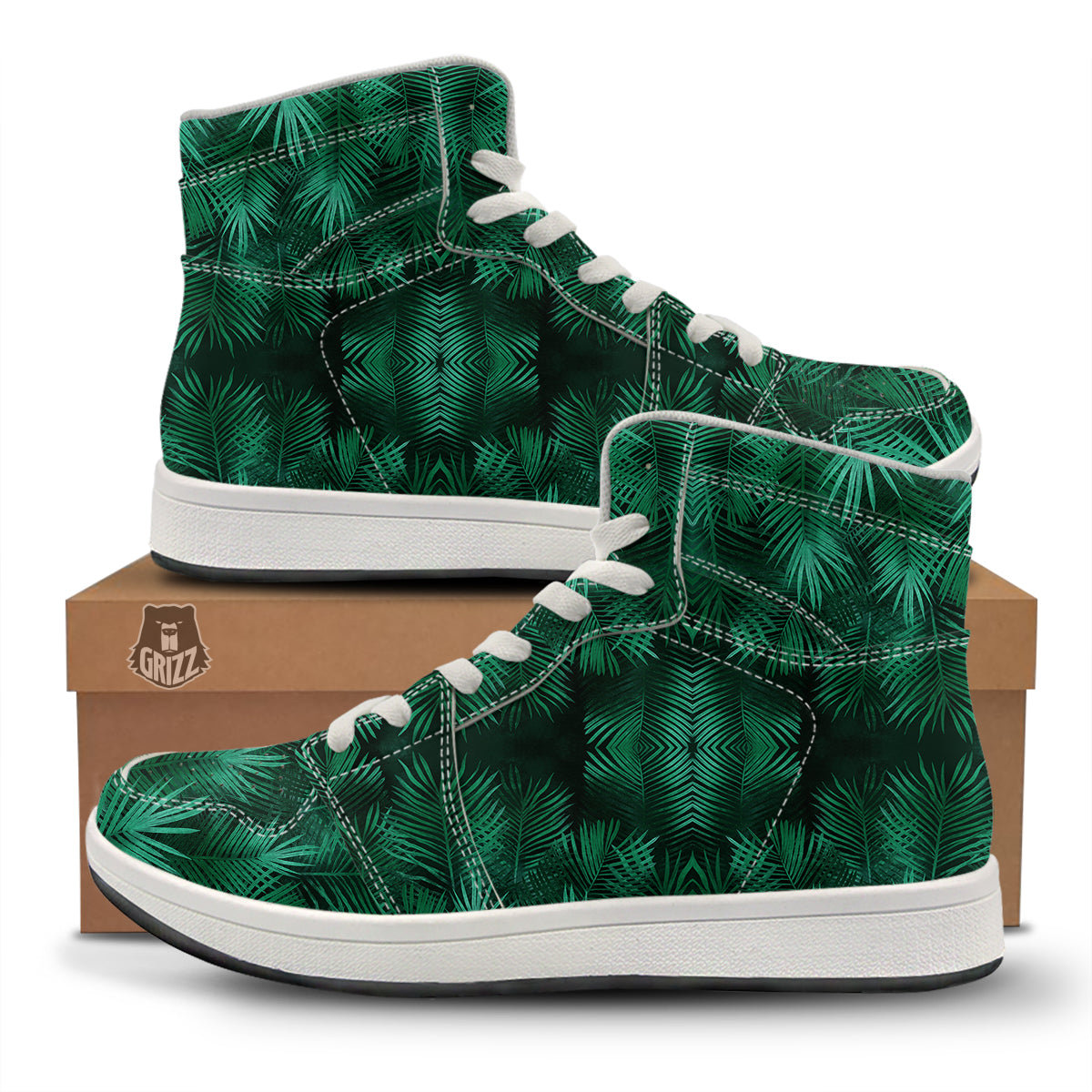 Palm Leaf Tropical Print Pattern High Top Sneakers-grizzshop