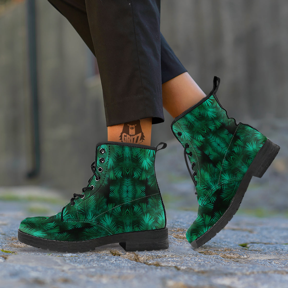 Palm Leaf Tropical Print Pattern Leather Boots-grizzshop