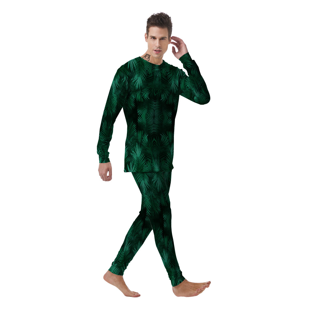 Palm Leaf Tropical Print Pattern Men's Pajamas-grizzshop