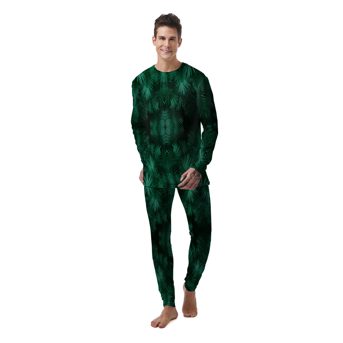 Palm Leaf Tropical Print Pattern Men's Pajamas-grizzshop