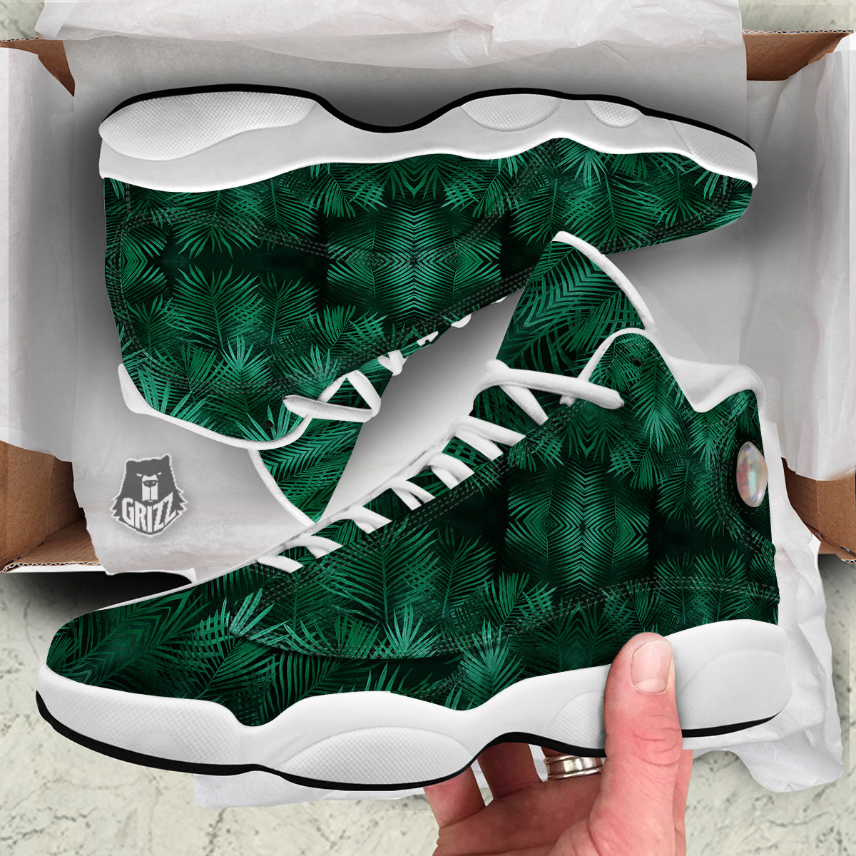 Palm Leaf Tropical Print Pattern White Basketball Shoes-grizzshop