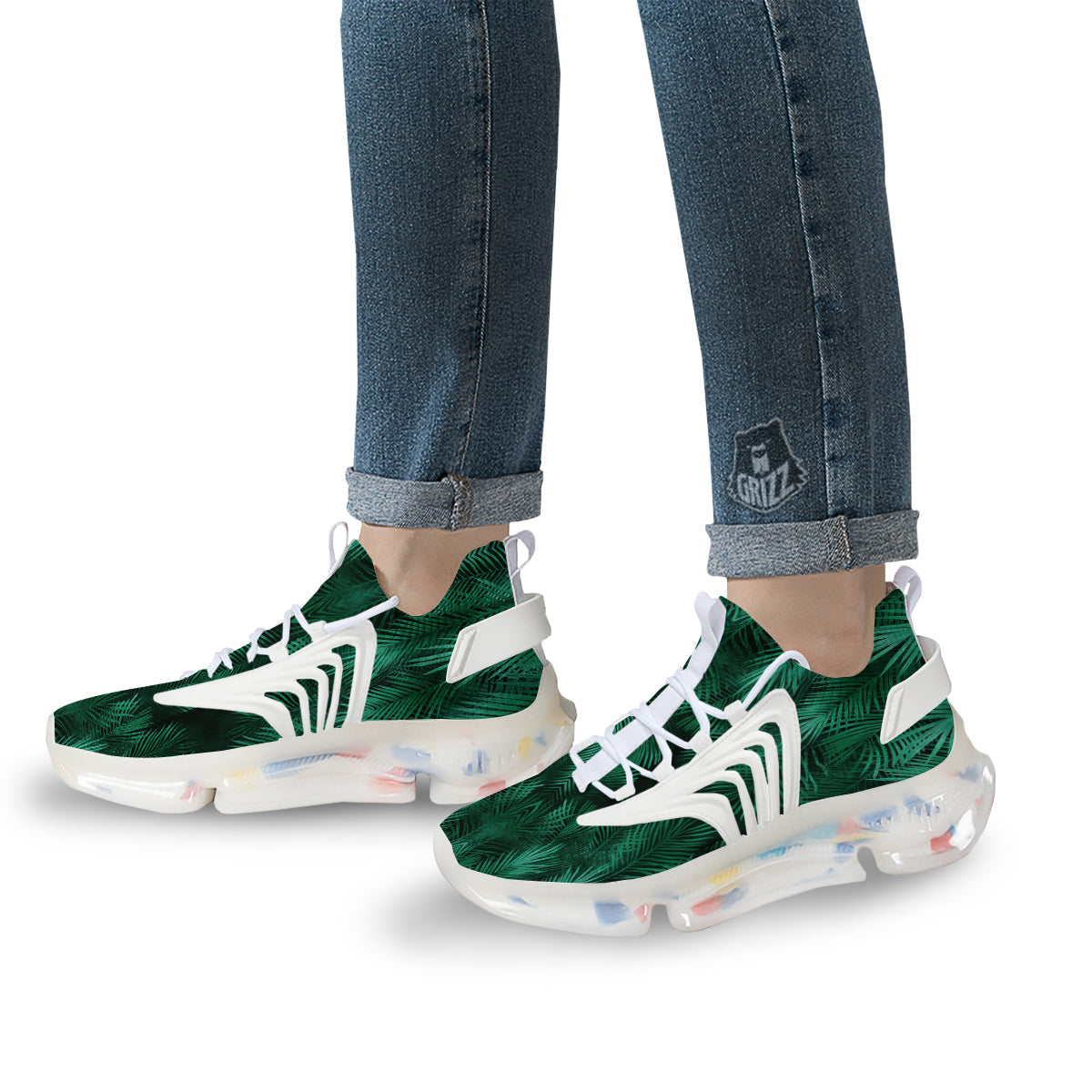 Palm Leaf Tropical Print Pattern White Gym Shoes-grizzshop