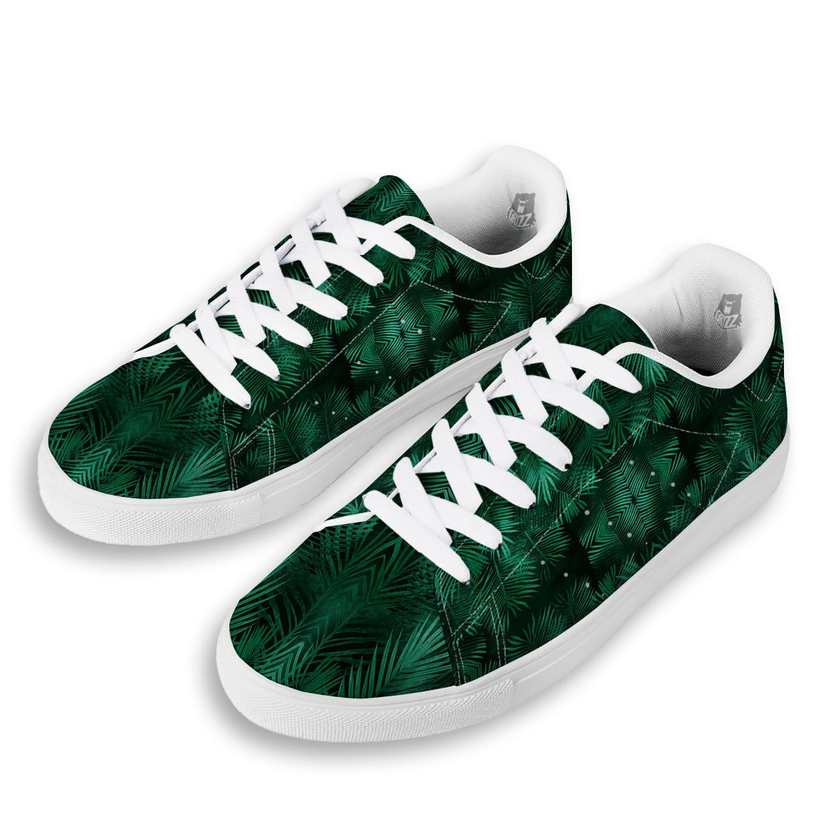 Palm Leaf Tropical Print Pattern White Low Top Sneakers-grizzshop