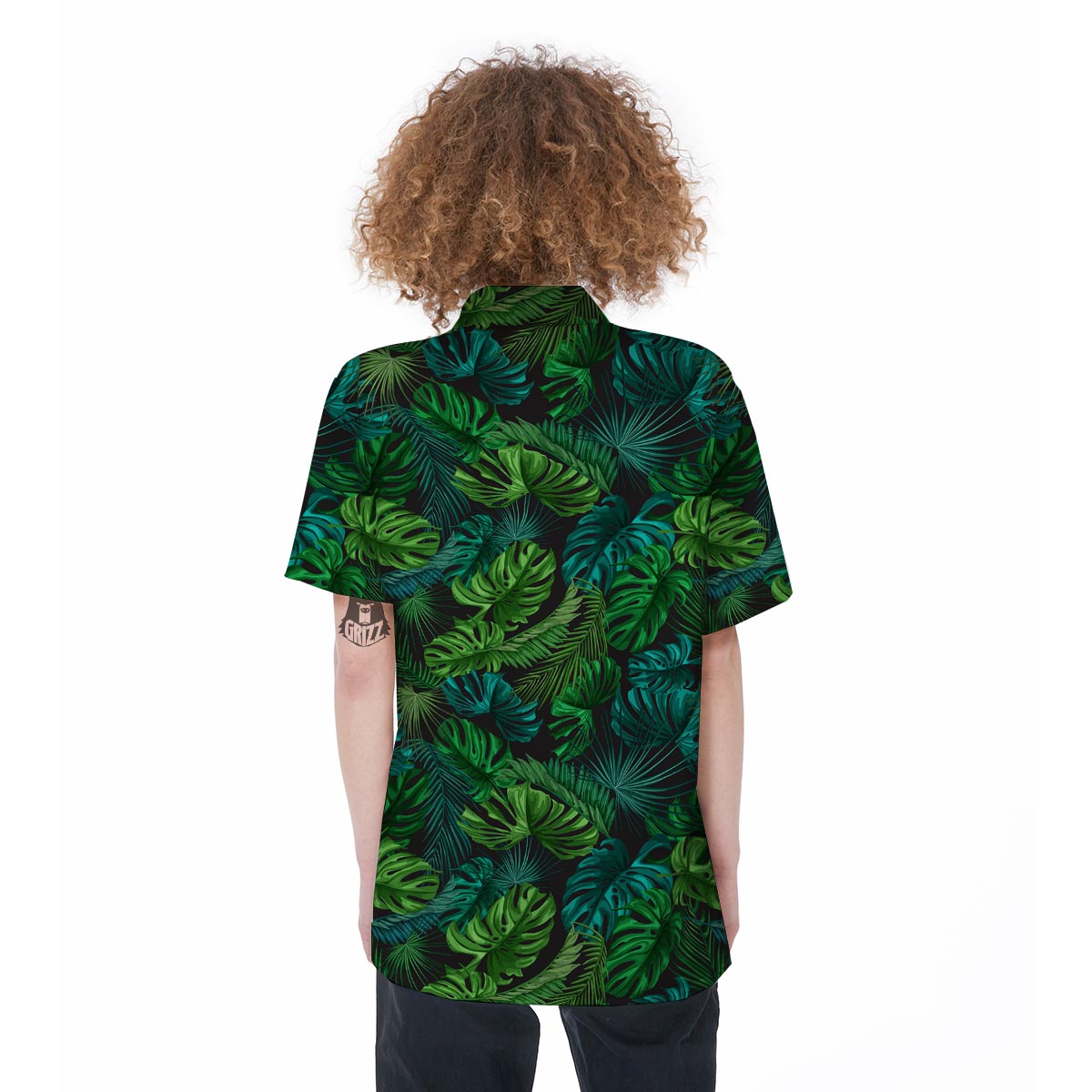 Palm Leaf Tropical Print Women's Short Sleeve Shirts-grizzshop