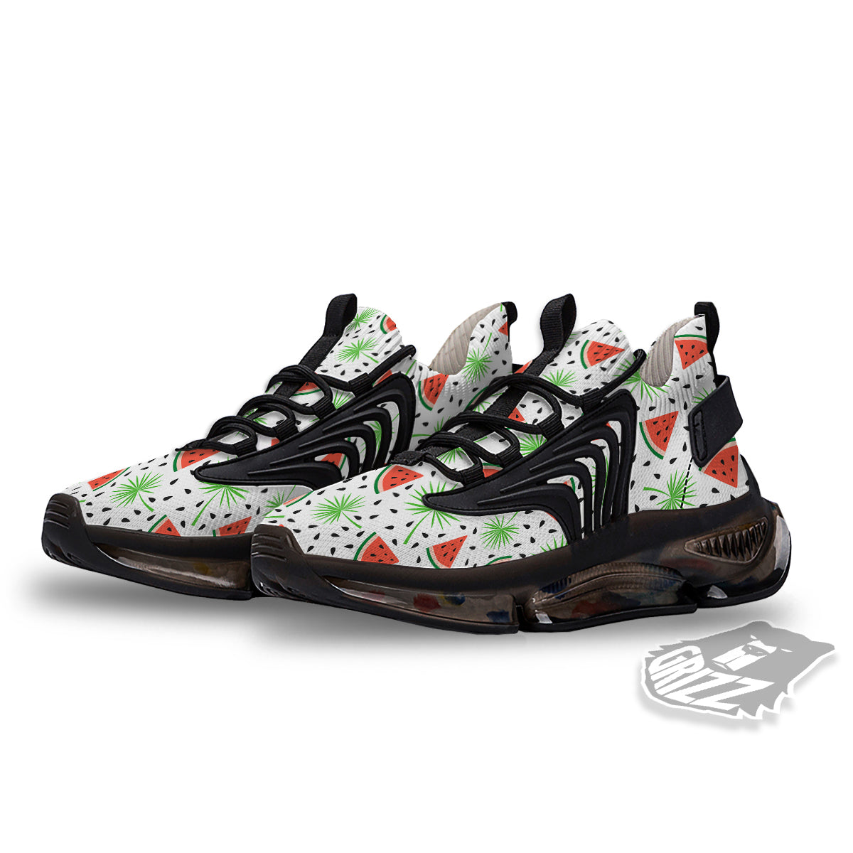 Palm Leaf Watermelon White Print Pattern Black Gym Shoes-grizzshop