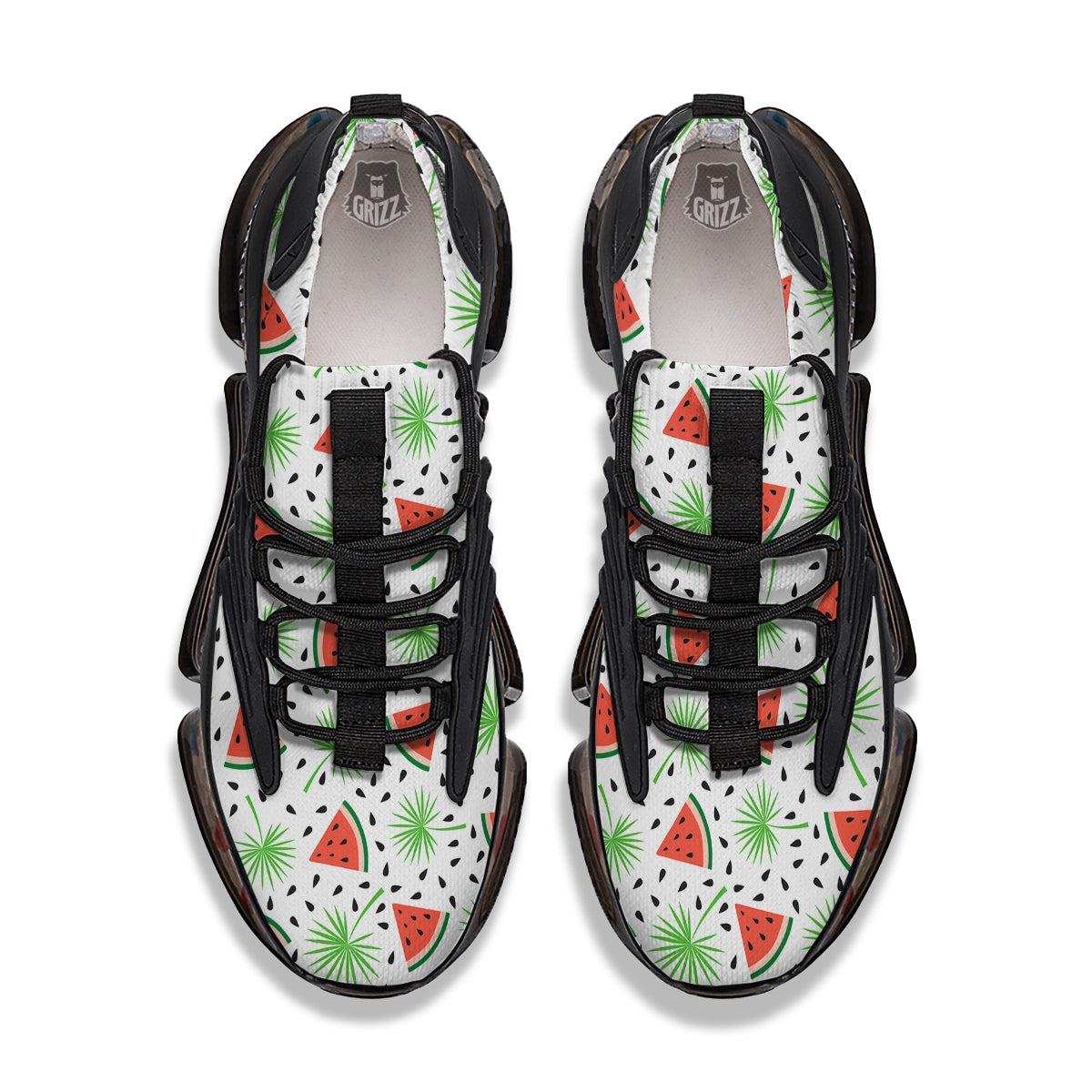 Palm Leaf Watermelon White Print Pattern Black Gym Shoes-grizzshop