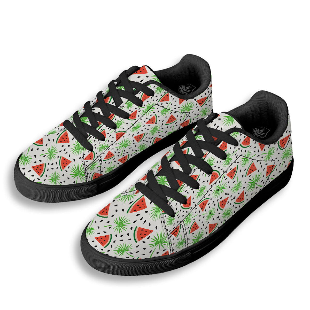 Palm Leaf Watermelon White Print Pattern Black Low Top Sneakers-grizzshop