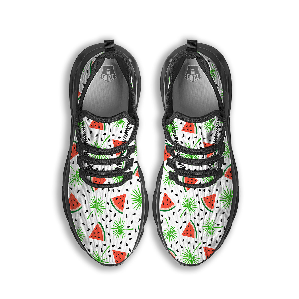 Palm Leaf Watermelon White Print Pattern Black Running Shoes-grizzshop