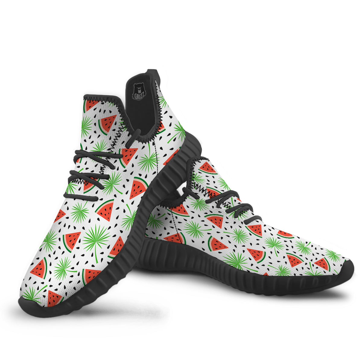 Palm Leaf Watermelon White Print Pattern Black Walking Shoes-grizzshop