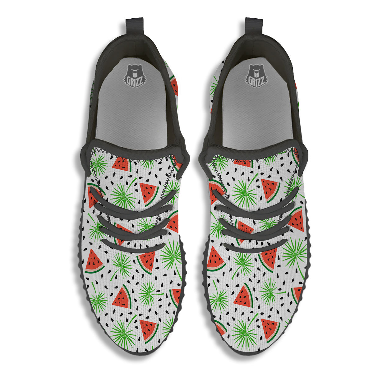 Palm Leaf Watermelon White Print Pattern Black Walking Shoes-grizzshop