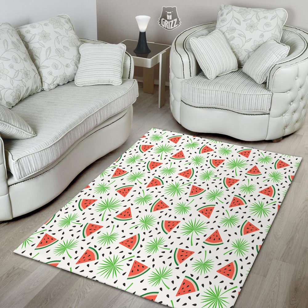 Palm Leaf Watermelon White Print Pattern Floor Mat-grizzshop
