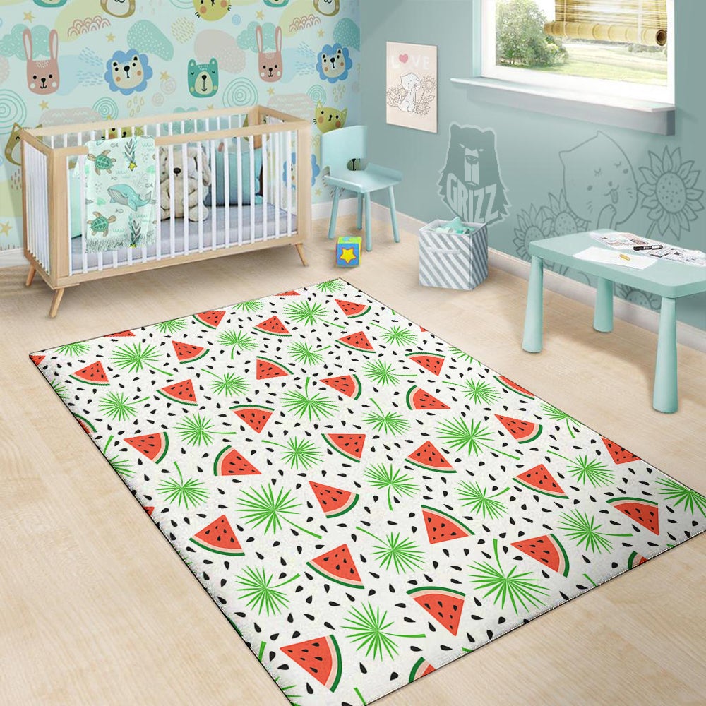 Palm Leaf Watermelon White Print Pattern Floor Mat-grizzshop
