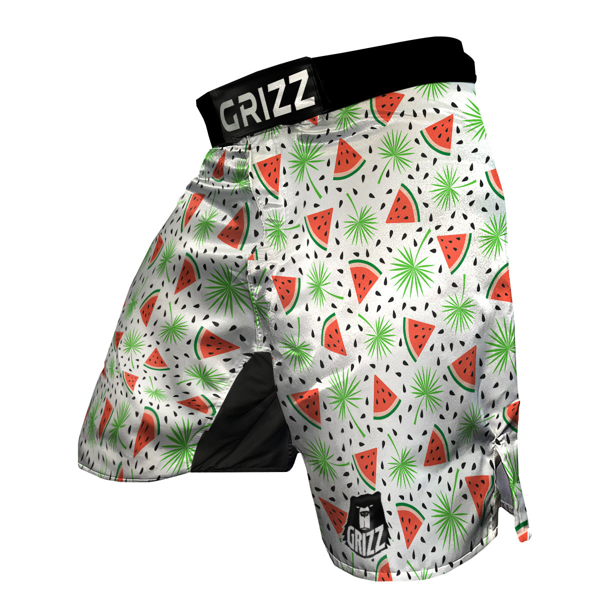 Palm Leaf Watermelon White Print Pattern MMA Shorts-grizzshop