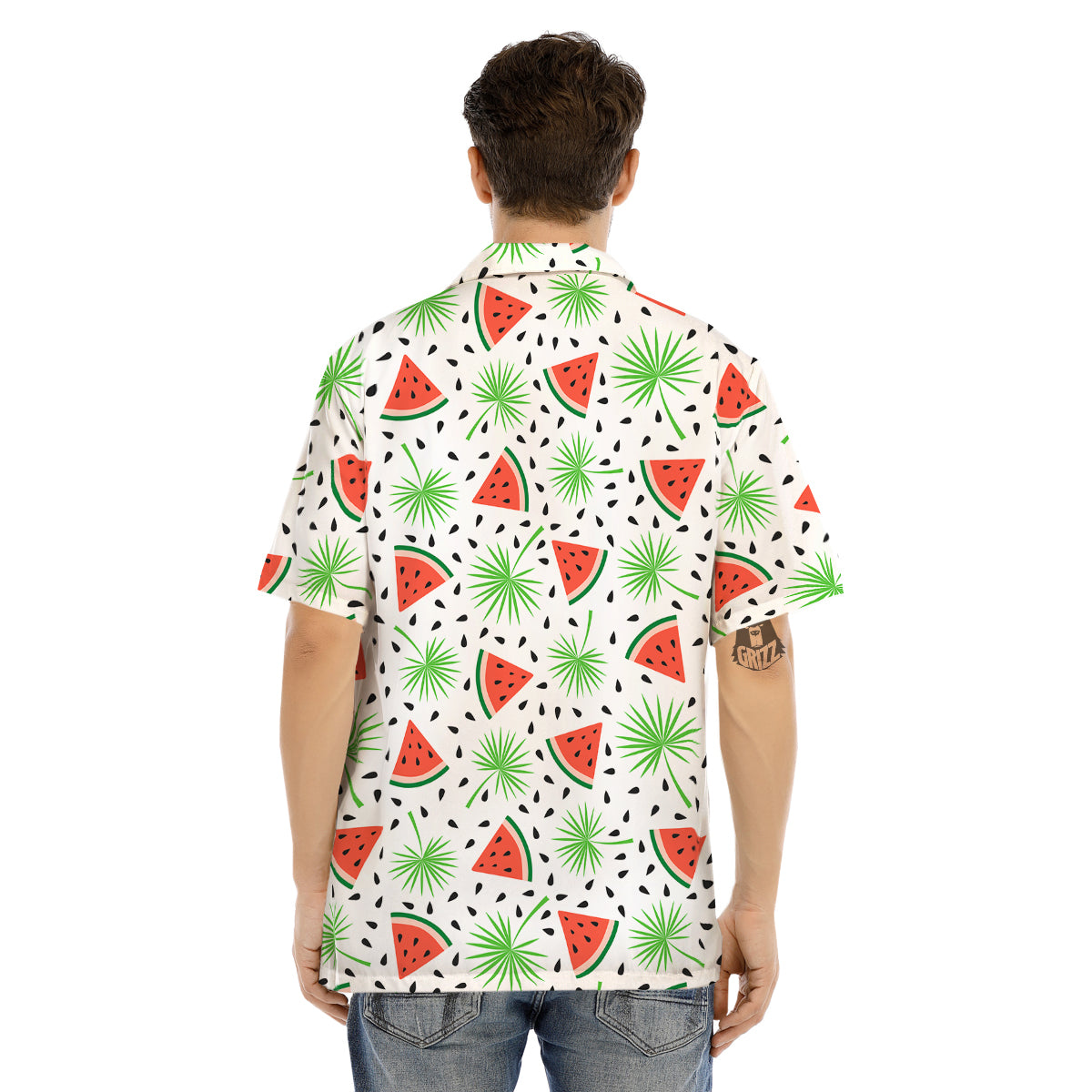 Palm Leaf Watermelon White Print Pattern Men's Hawaiian Shirt-grizzshop