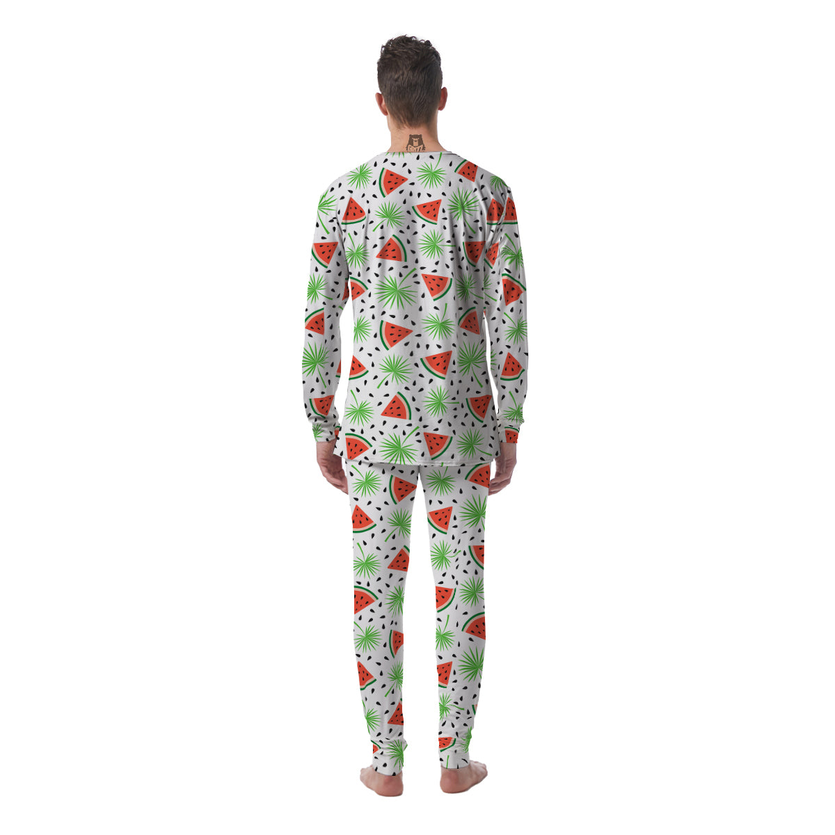 Palm Leaf Watermelon White Print Pattern Men's Pajamas-grizzshop