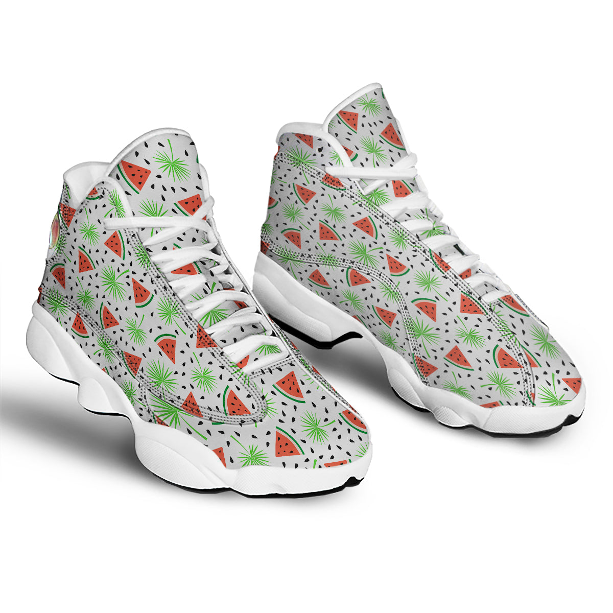 Palm Leaf Watermelon White Print Pattern White Basketball Shoes-grizzshop