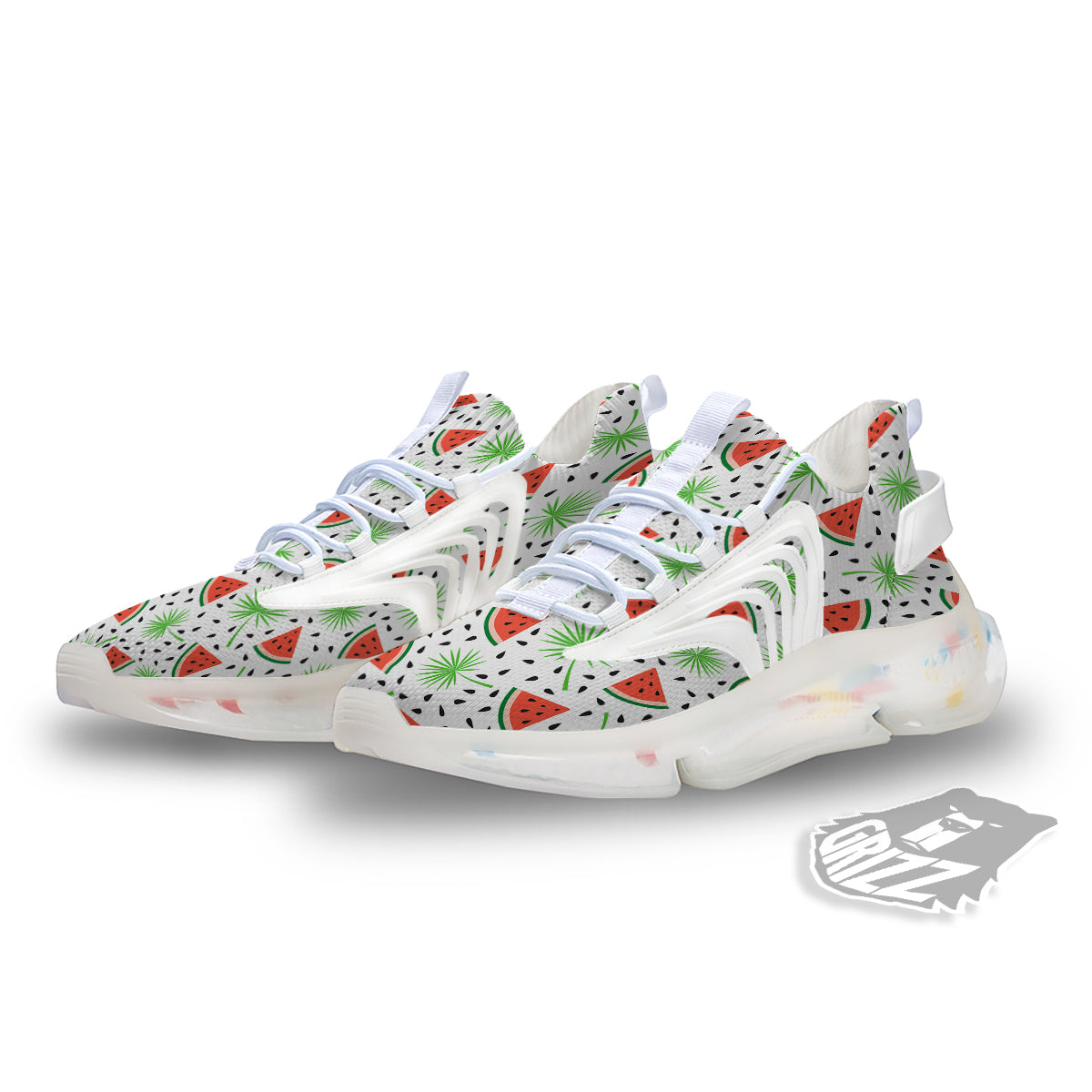 Palm Leaf Watermelon White Print Pattern White Gym Shoes-grizzshop