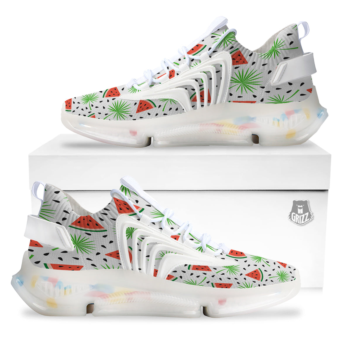 Palm Leaf Watermelon White Print Pattern White Gym Shoes-grizzshop