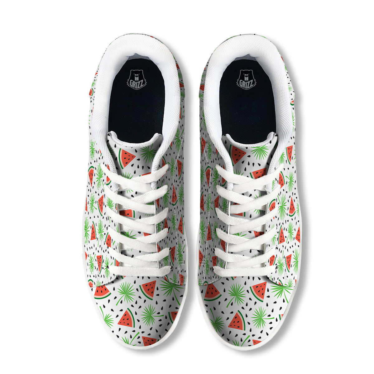Palm Leaf Watermelon White Print Pattern White Low Top Sneakers-grizzshop