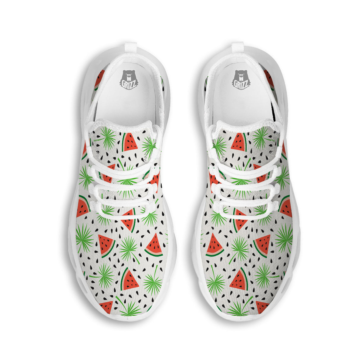 Palm Leaf Watermelon White Print Pattern White Running Shoes-grizzshop