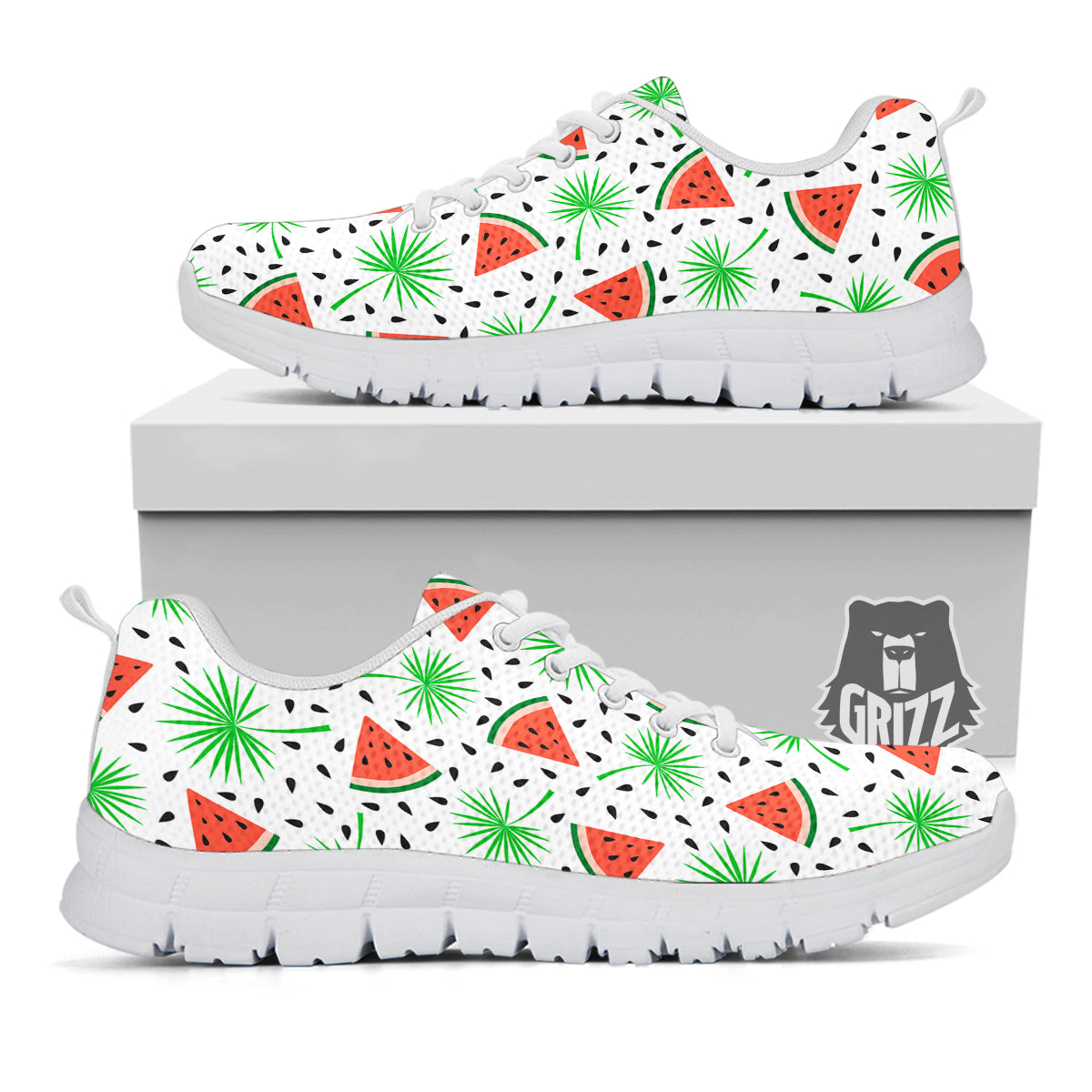 Palm Leaf Watermelon White Print Pattern White Sneaker-grizzshop
