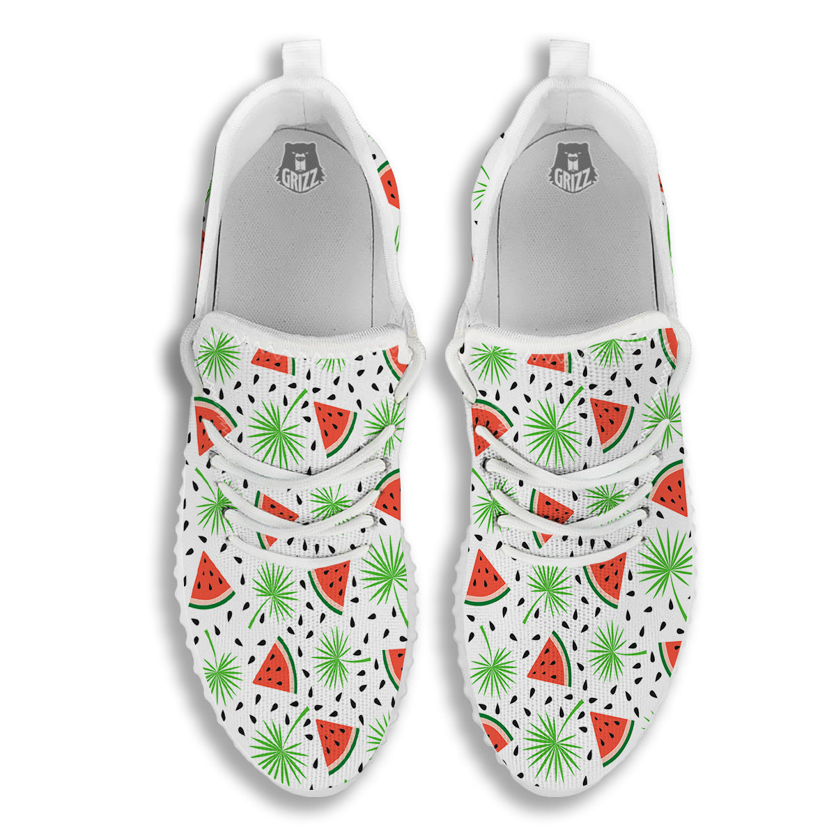 Palm Leaf Watermelon White Print Pattern White Walking Shoes-grizzshop