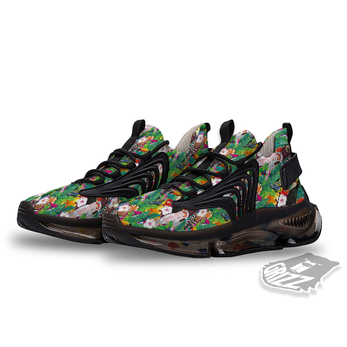 Palm Leaves And Bird Of Paradise Print Black Gym Shoes-grizzshop