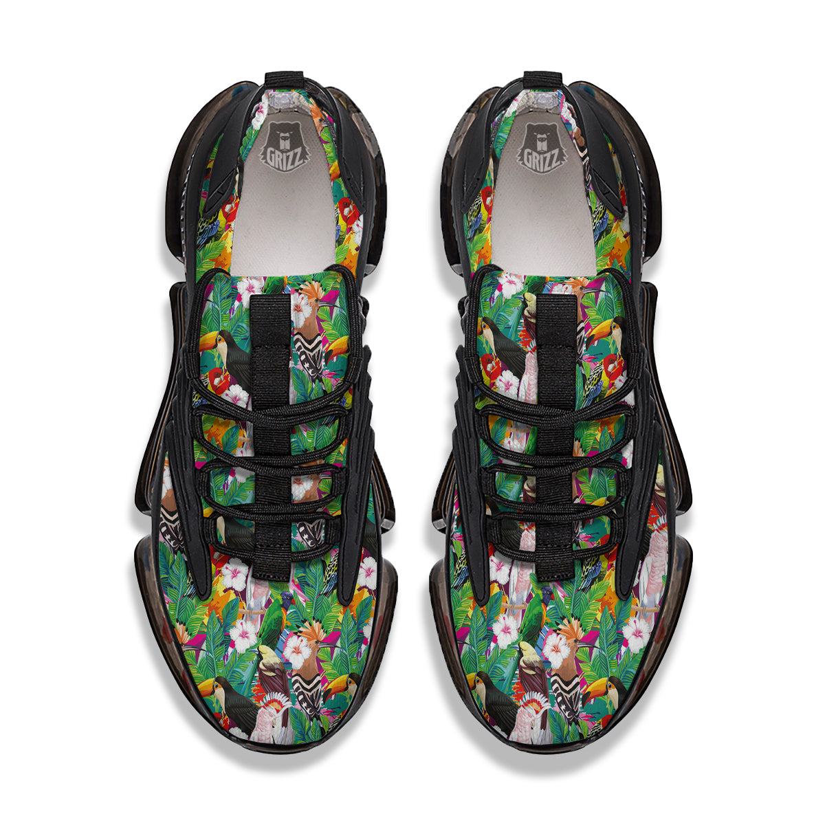 Palm Leaves And Bird Of Paradise Print Black Gym Shoes-grizzshop