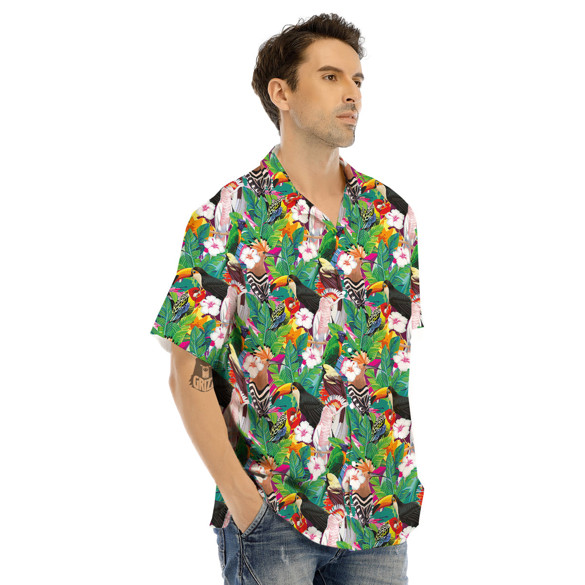 Palm Leaves And Bird Of Paradise Print Men's Hawaiian Shirt-grizzshop