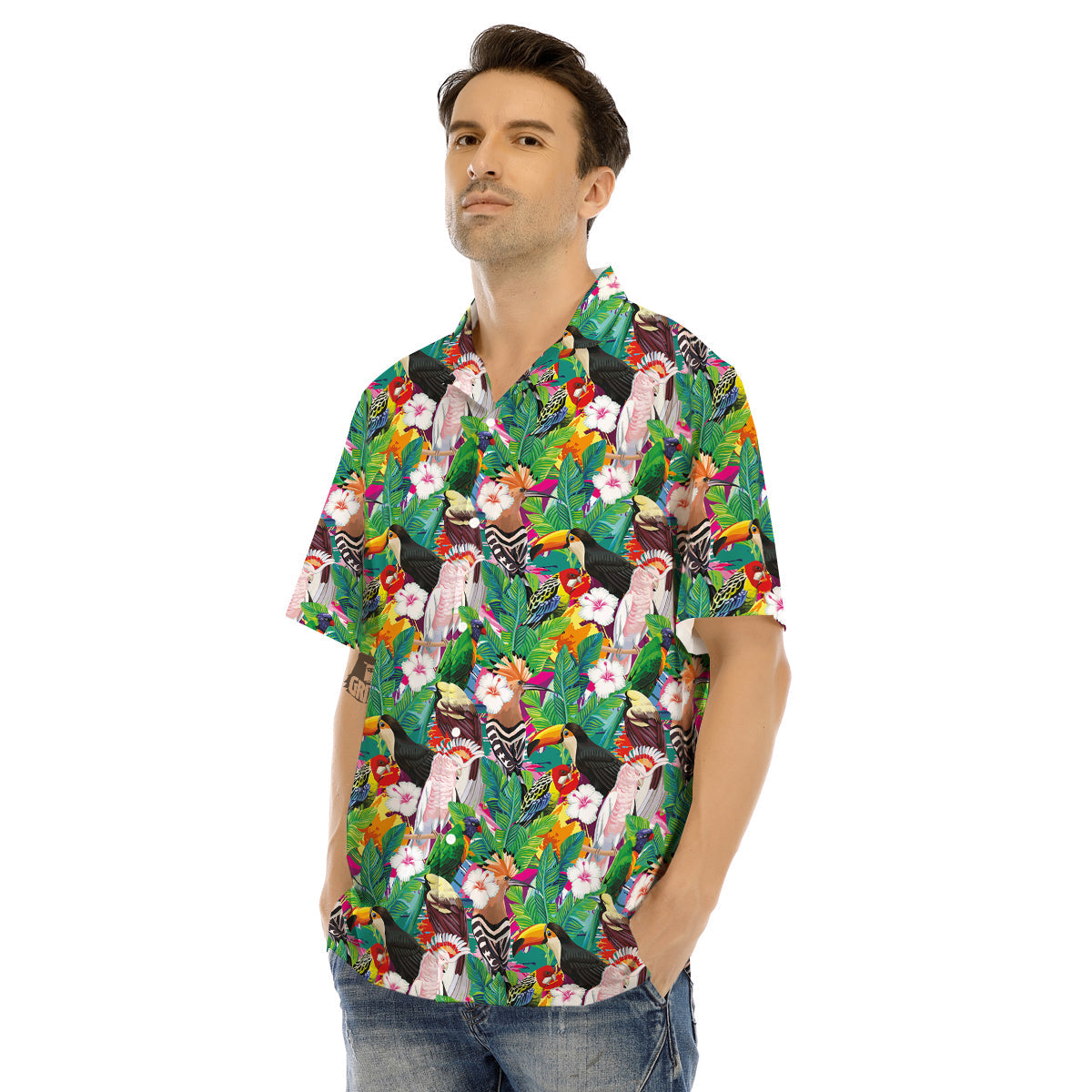 Palm Leaves And Bird Of Paradise Print Men's Hawaiian Shirt-grizzshop