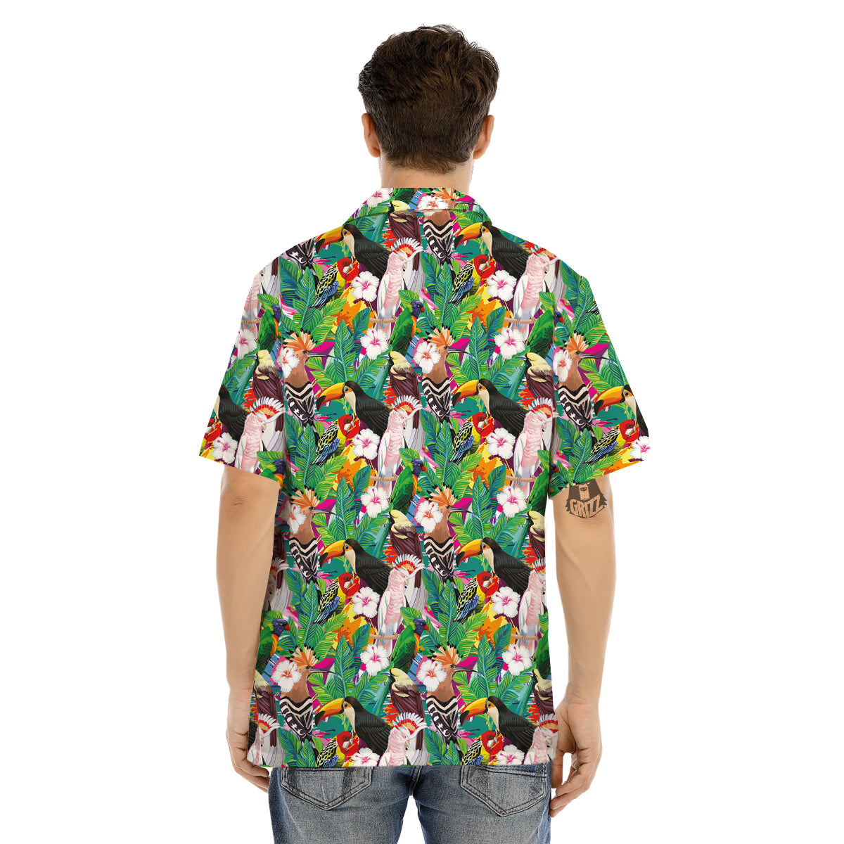 Palm Leaves And Bird Of Paradise Print Men's Hawaiian Shirt-grizzshop