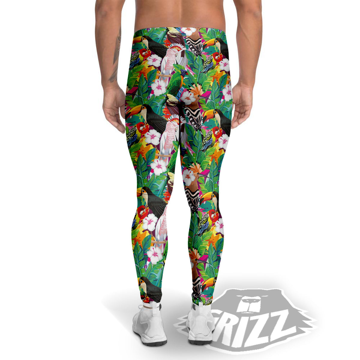 Palm Leaves And Bird Of Paradise Print Men's Leggings-grizzshop