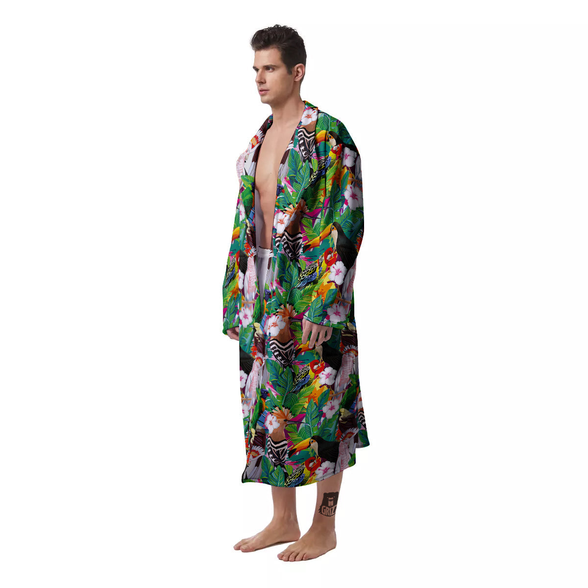 Palm Leaves And Bird Of Paradise Print Men's Robe-grizzshop