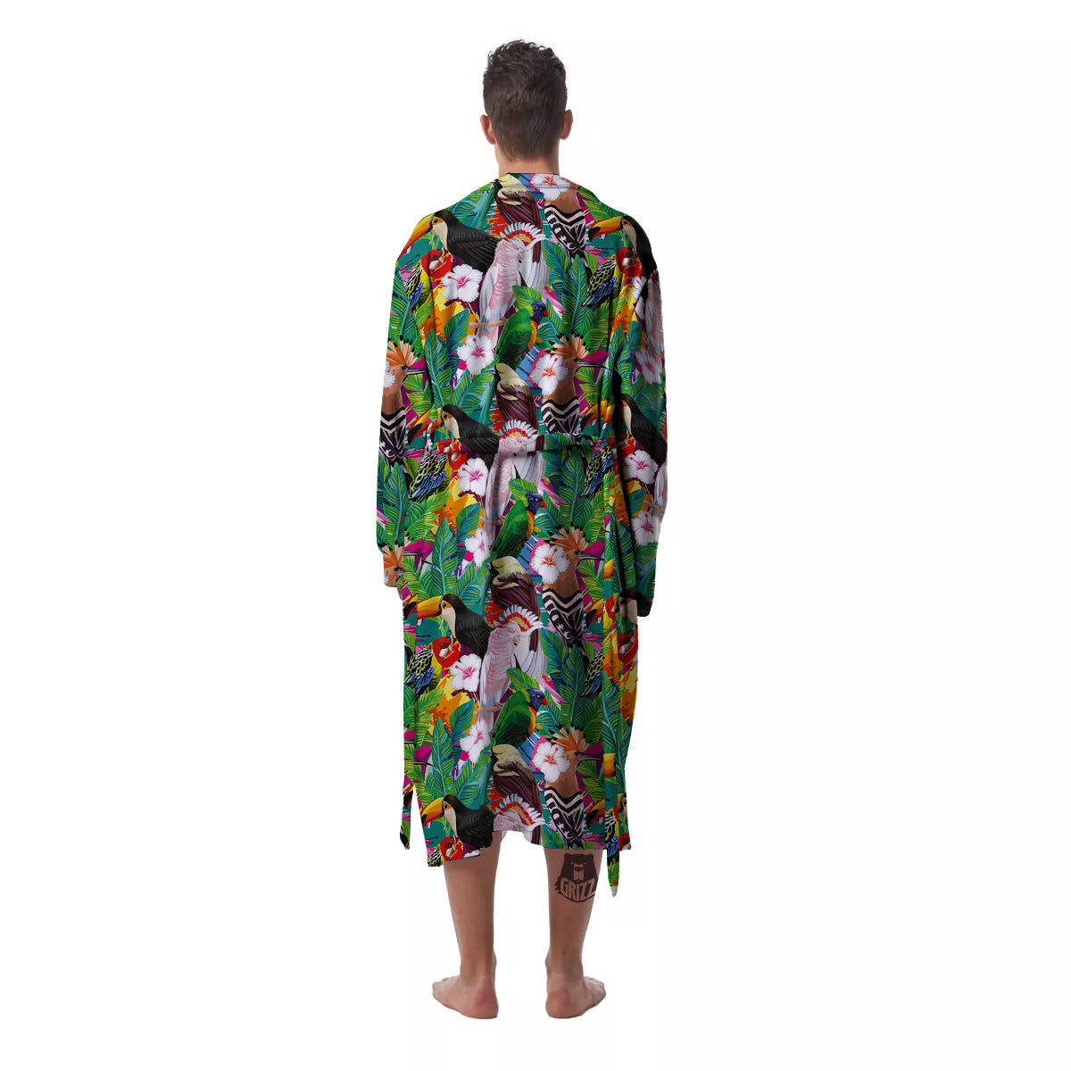 Palm Leaves And Bird Of Paradise Print Men's Robe-grizzshop