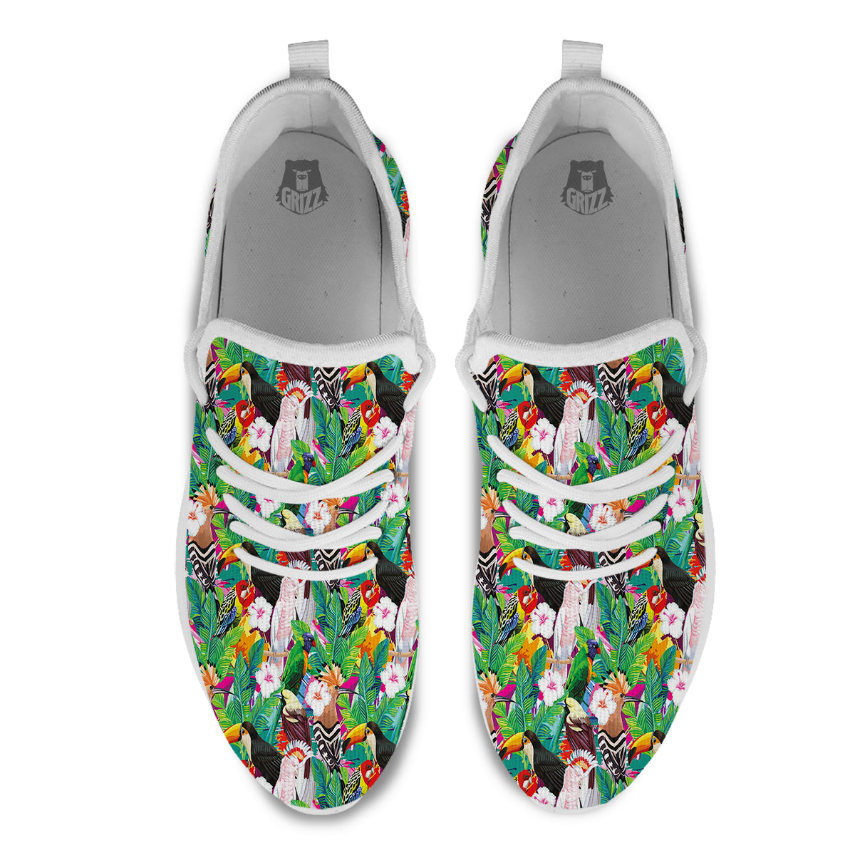 Palm Leaves And Bird Of Paradise Print White Athletic Shoes-grizzshop