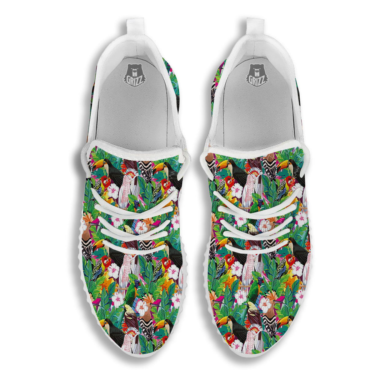 Palm Leaves And Bird Of Paradise Print White Walking Shoes-grizzshop