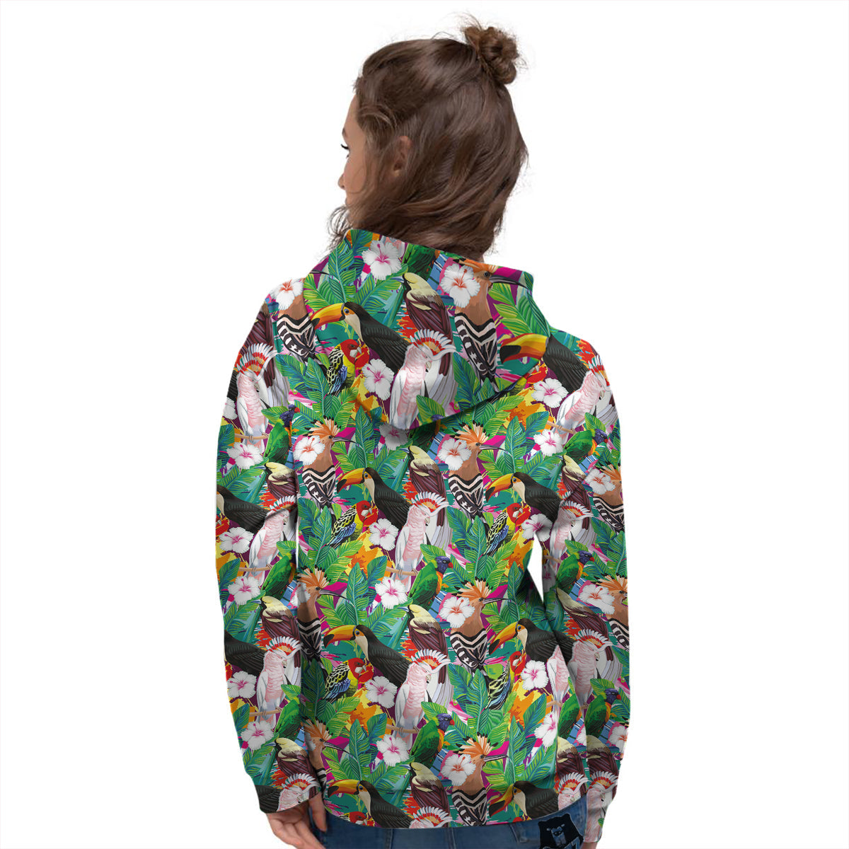 Palm Leaves And Bird Of Paradise Print Women's Hoodie-grizzshop