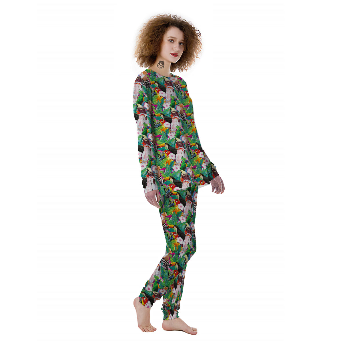 Palm Leaves And Bird Of Paradise Print Women's Pajamas-grizzshop