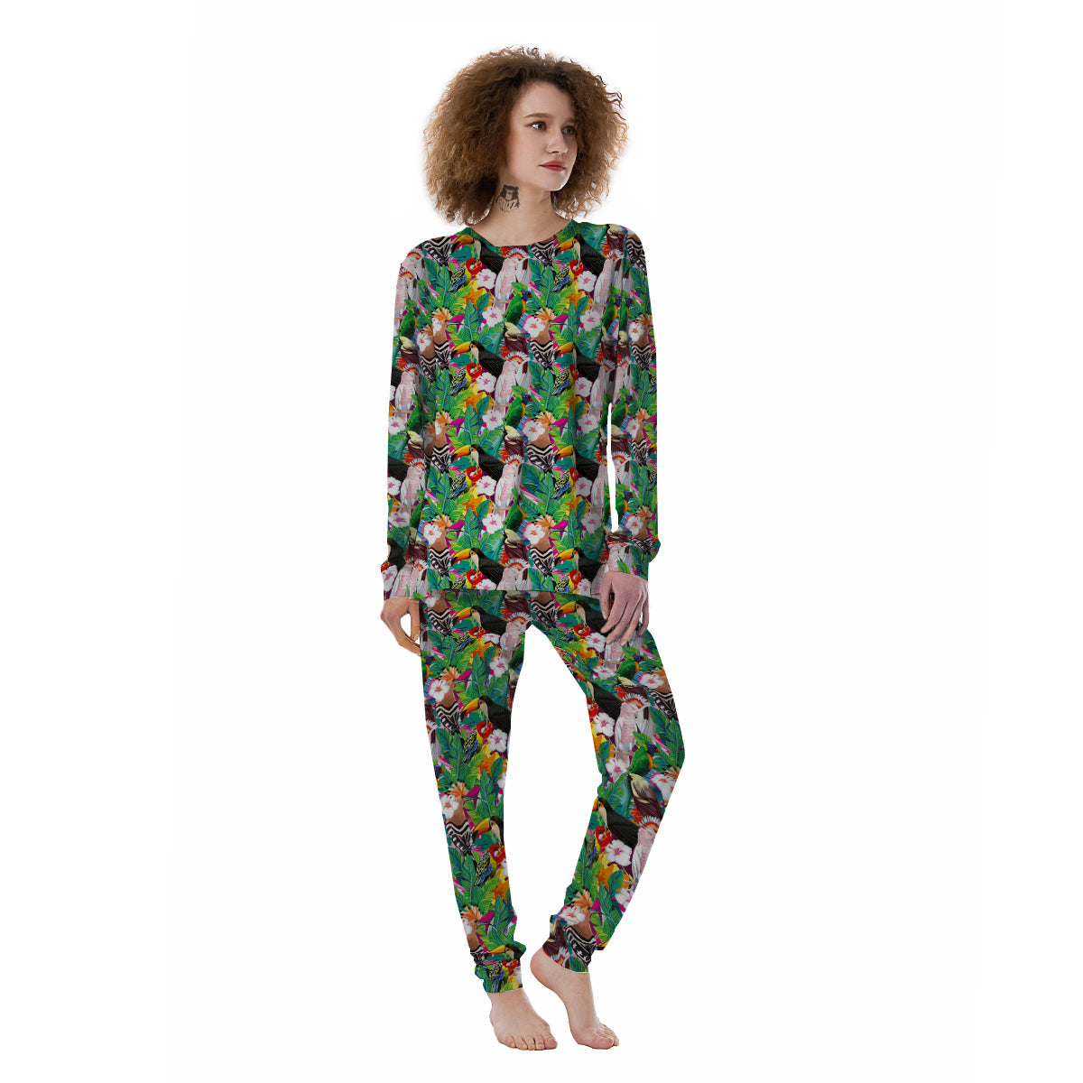Palm Leaves And Bird Of Paradise Print Women's Pajamas-grizzshop