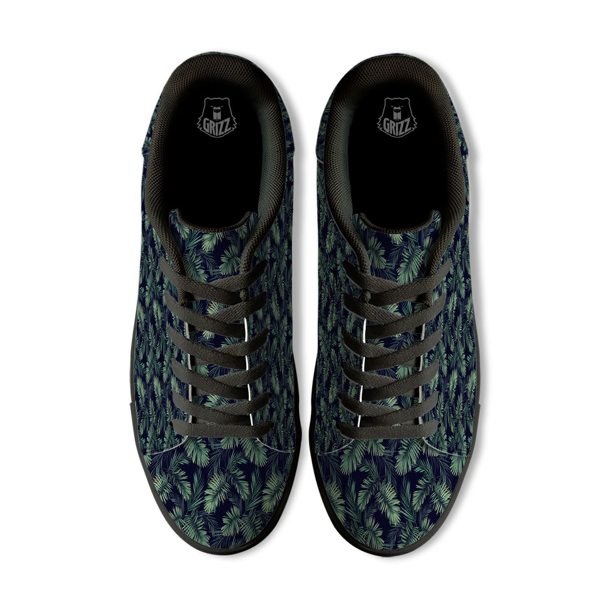 Palm Leaves Dark Tropical Print Pattern Black Low Top Sneakers-grizzshop