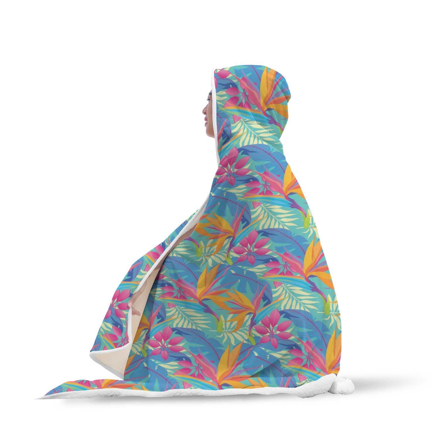 Palm Leaves Floral Tropical Hawaiian Pattern Print Hooded Blanket-grizzshop