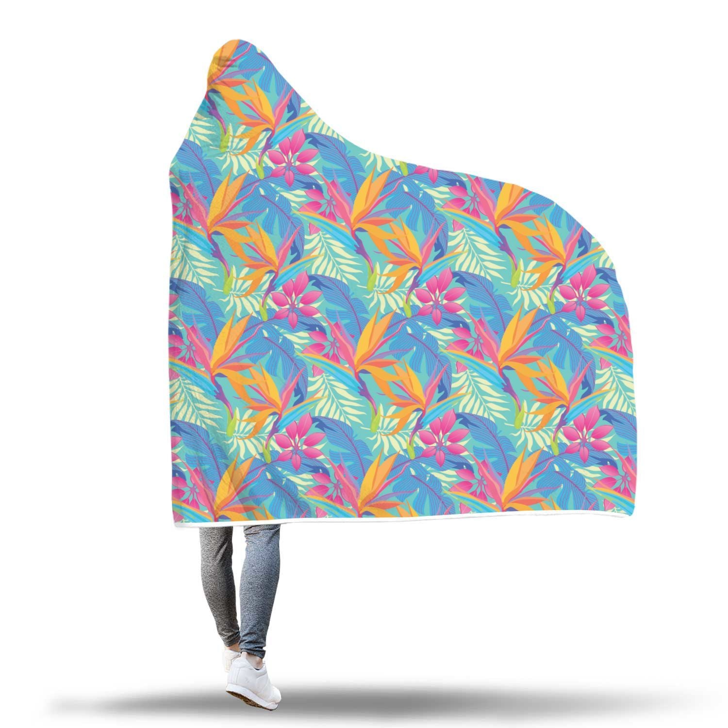 Palm Leaves Floral Tropical Hawaiian Pattern Print Hooded Blanket-grizzshop
