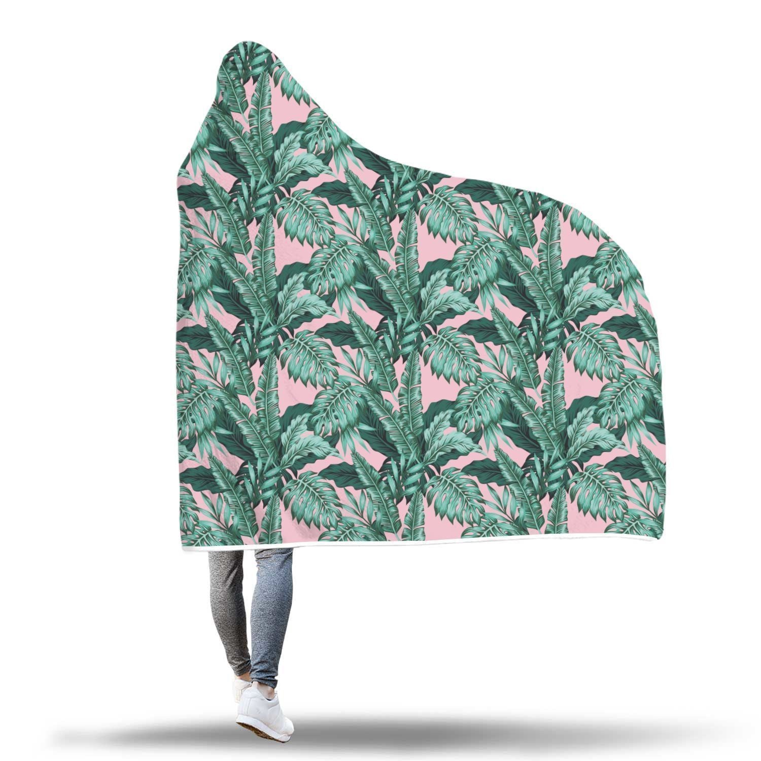 Palm Leaves Floral Tropical Hawaiian Pattern Print Hooded Blanket-grizzshop
