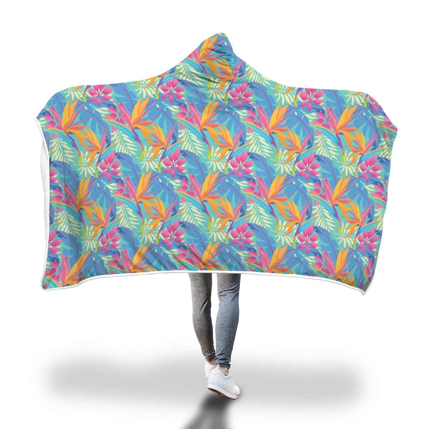 Palm Leaves Floral Tropical Hawaiian Pattern Print Hooded Blanket-grizzshop