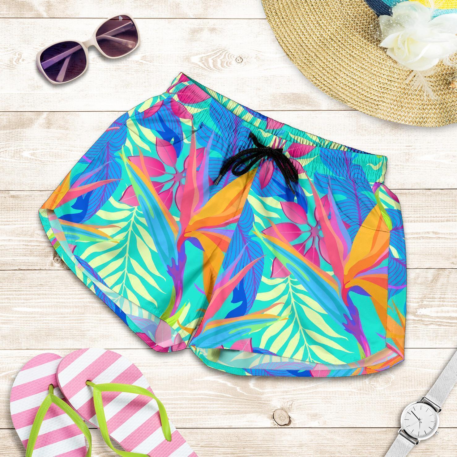 Palm Leaves Floral Tropical Hawaiian Pattern Print Women's Shorts-grizzshop