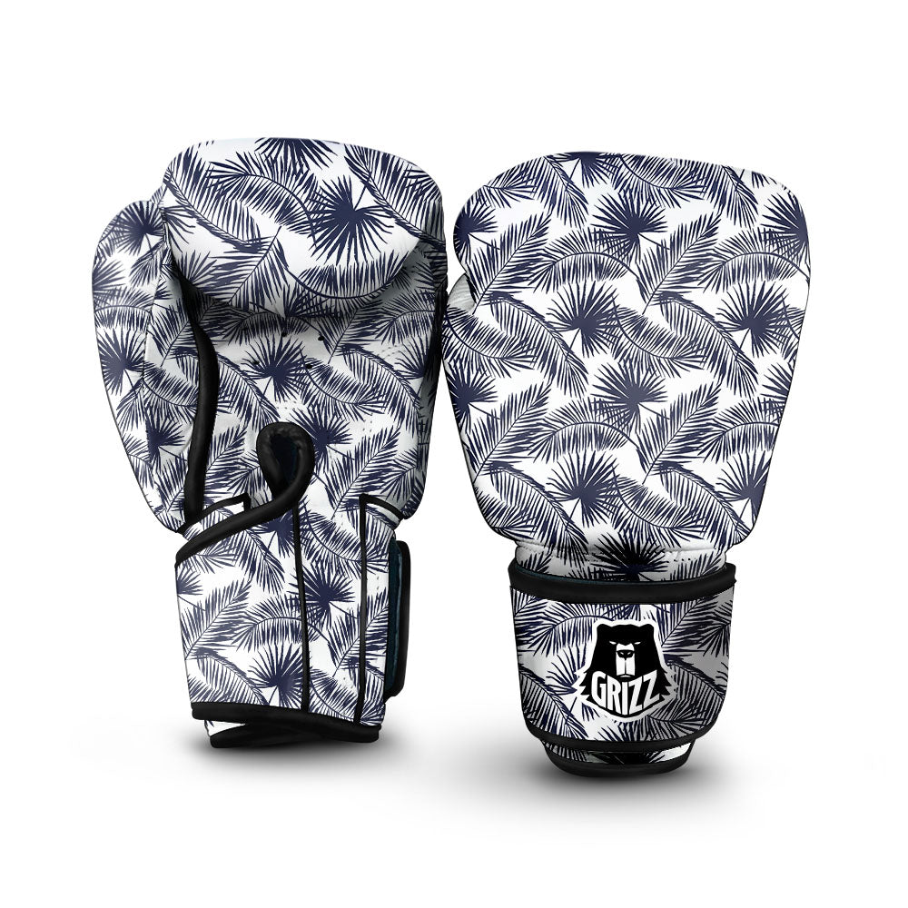 Palm Leaves White And Black Print Boxing Gloves-grizzshop