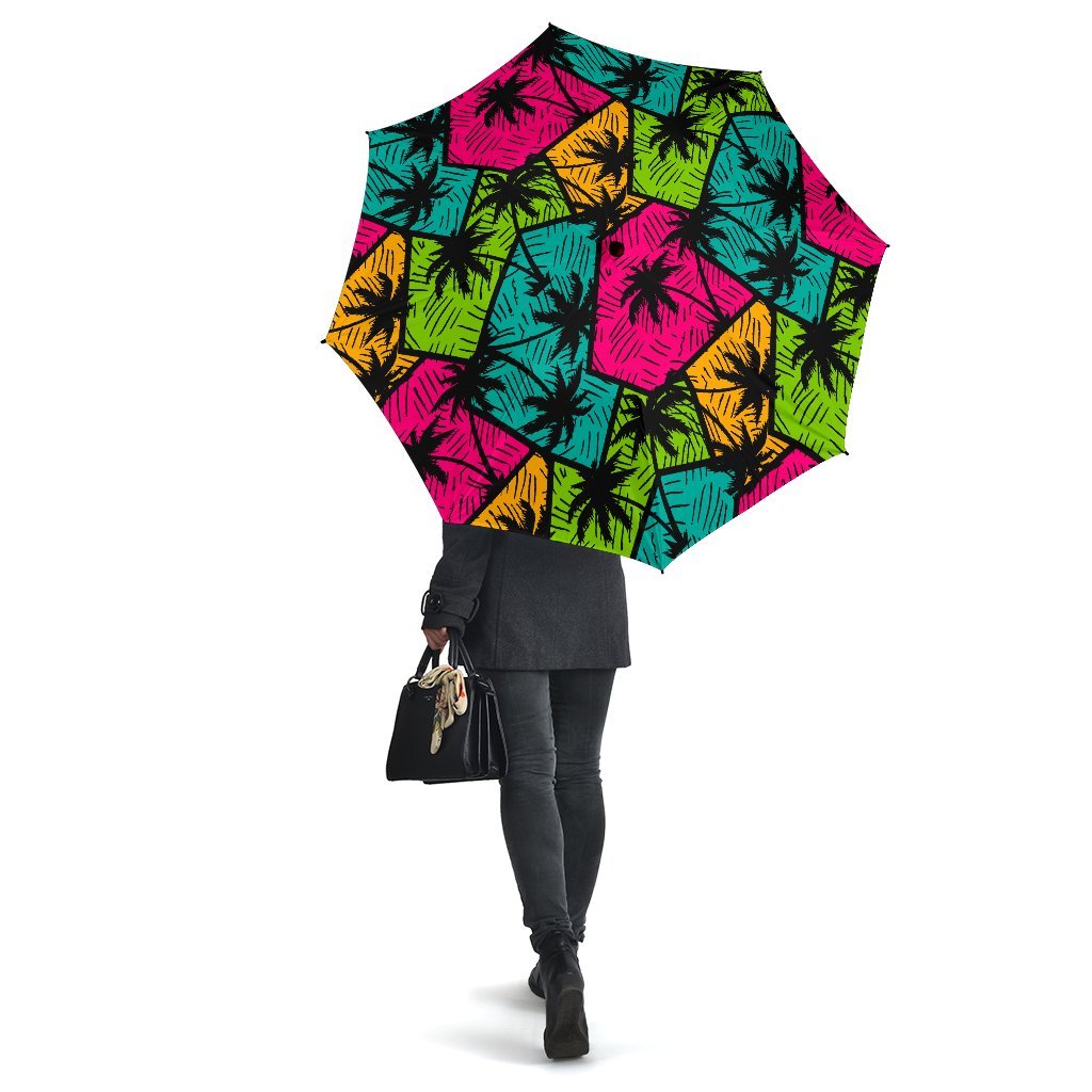 Palm Tree Beach Pattern Print Automatic Foldable Umbrella-grizzshop
