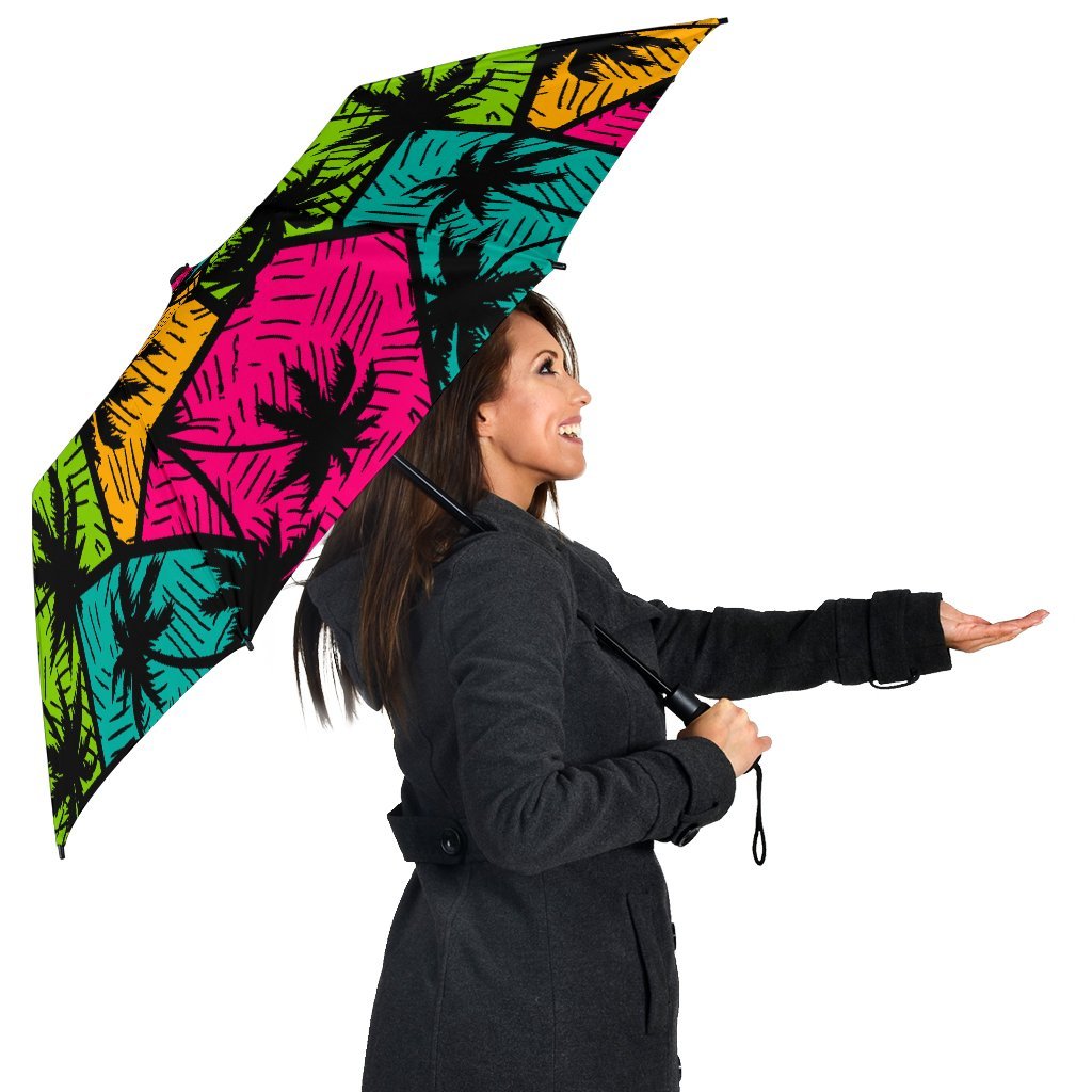 Palm Tree Beach Pattern Print Automatic Foldable Umbrella-grizzshop